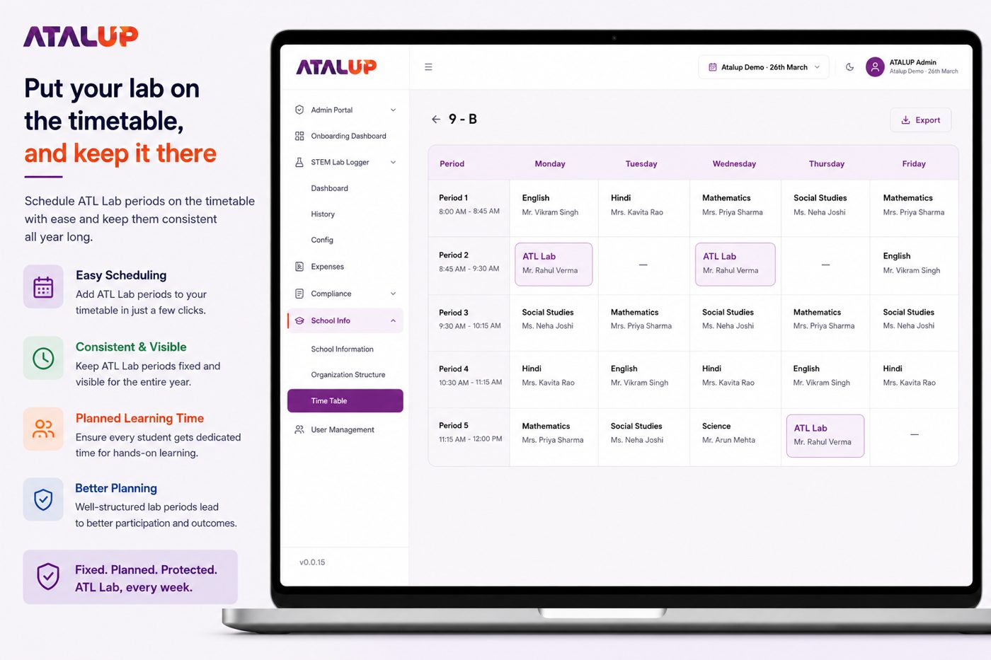 ATALUP school info and timetable